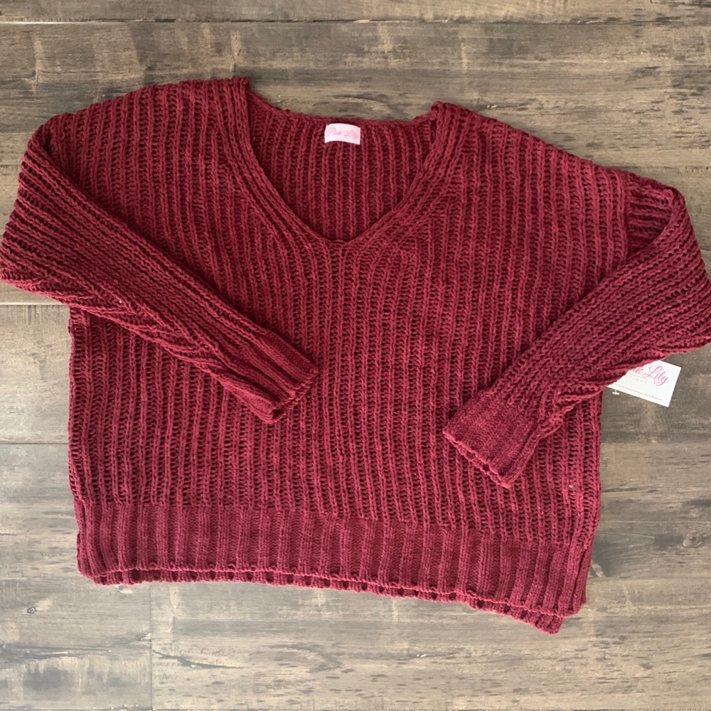 Pink Lily Burgundy Have You Near Sweater